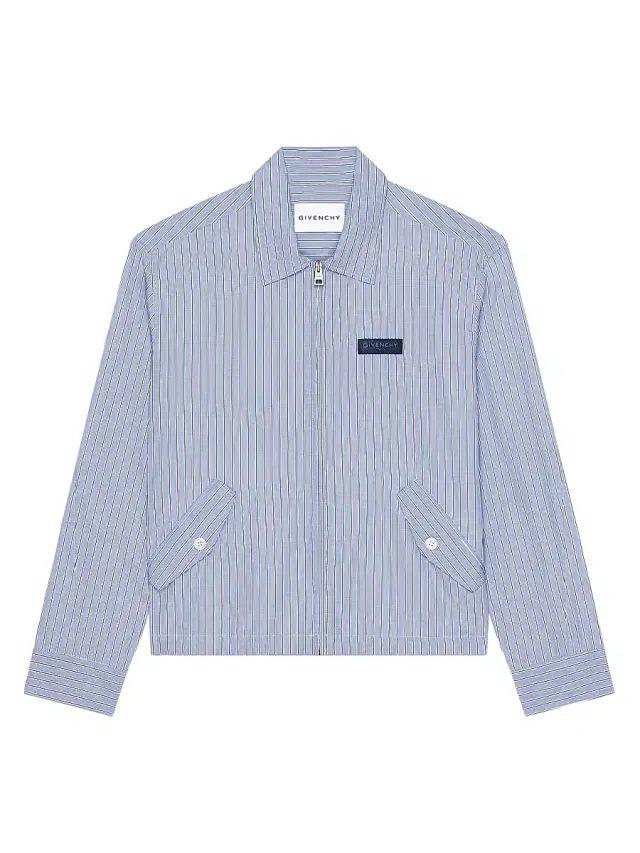 Men's Couture Seam Striped Blouson Shirt in Cotton - Blue White