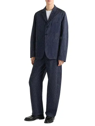 Givenchy Men's Single-Breasted Deconstructed Striped Jacket in Cotton - White Navy - Size 46 | Thumbnail 2 Givenchy Men's Single-Breasted Deconstructed Striped Jacket in Cotton - White Navy - Size 46 | Thumbnail 2