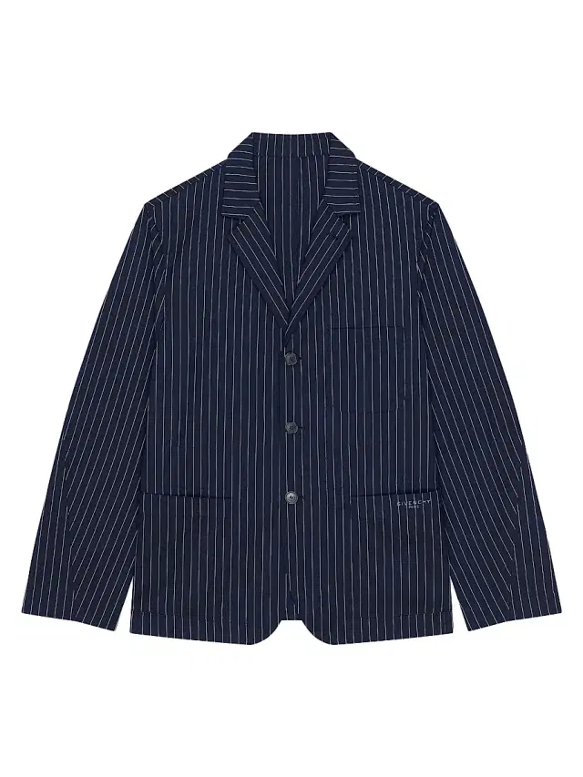 Men's Single-Breasted Deconstructed Striped Jacket in Cotton - White Navy
