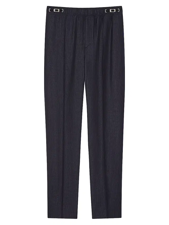 Men's Couture Seam Striped Joggers in Wool - Navy White