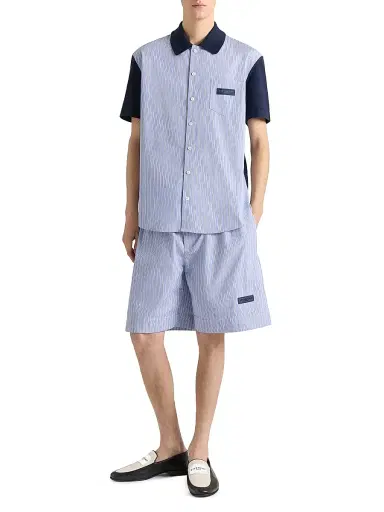 Givenchy Men's Striped Bermuda Shorts in Cotton with Gros Grain Detail - Navy White | Thumbnail 2 Givenchy Men's Striped Bermuda Shorts in Cotton with Gros Grain Detail - Navy White | Thumbnail 2