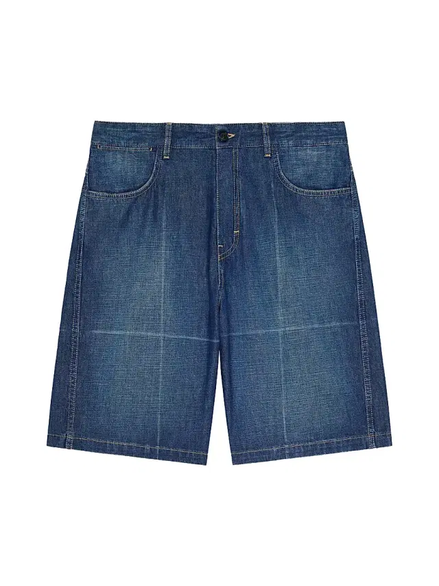 Givenchy Men's Couture Seam Bermuda Shorts in Denim with Folded Effect - Indigo Blue