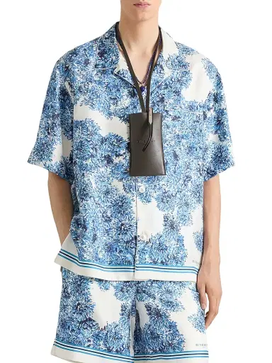 Givenchy Men's Couture Seam Shirt in Silk with Pompom Print - Blue - Size XS | Thumbnail 3 Givenchy Men's Couture Seam Shirt in Silk with Pompom Print - Blue - Size XS | Thumbnail 3