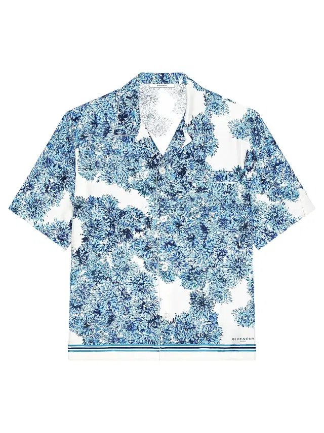 Men's Couture Seam Shirt in Silk with Pompom Print - Blue