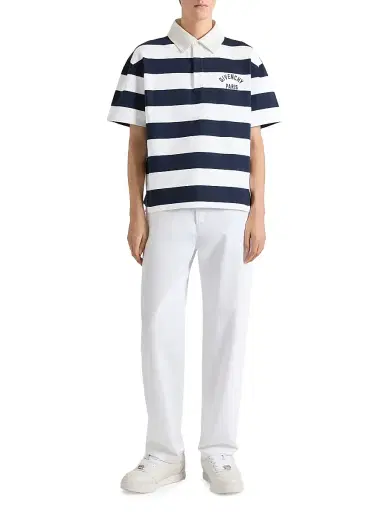Givenchy Men's Striped Polo Shirt in Cotton with Logo Embroidery - White Navy - Size XXL | Thumbnail 2
