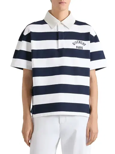 Givenchy Men's Striped Polo Shirt in Cotton with Logo Embroidery - White Navy - Size XXL | Thumbnail 3