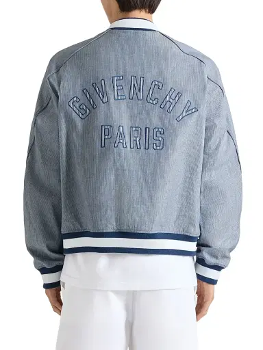Givenchy Men's Striped Blouson Jacket in Cotton with Embroidery - White Blue - Size 46 | Thumbnail 4