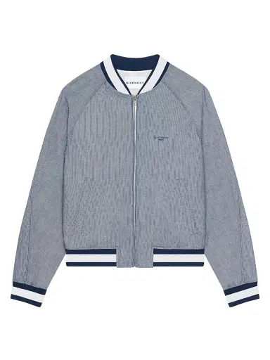 Givenchy Men's Striped Blouson Jacket in Cotton with Embroidery - White Blue - Size 46 | Thumbnail 1