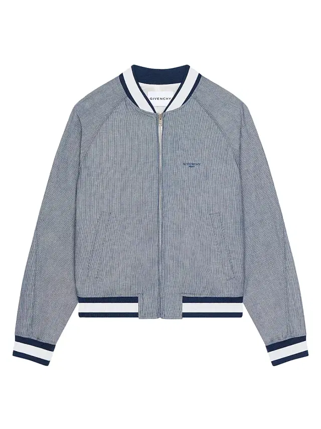 Men's Striped Blouson Jacket in Cotton with Embroidery - White Blue