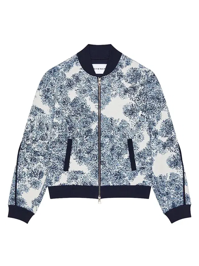 Givenchy Men's Couture Seam Blouson Jacket in Cotton with Pompom Print - Blue White