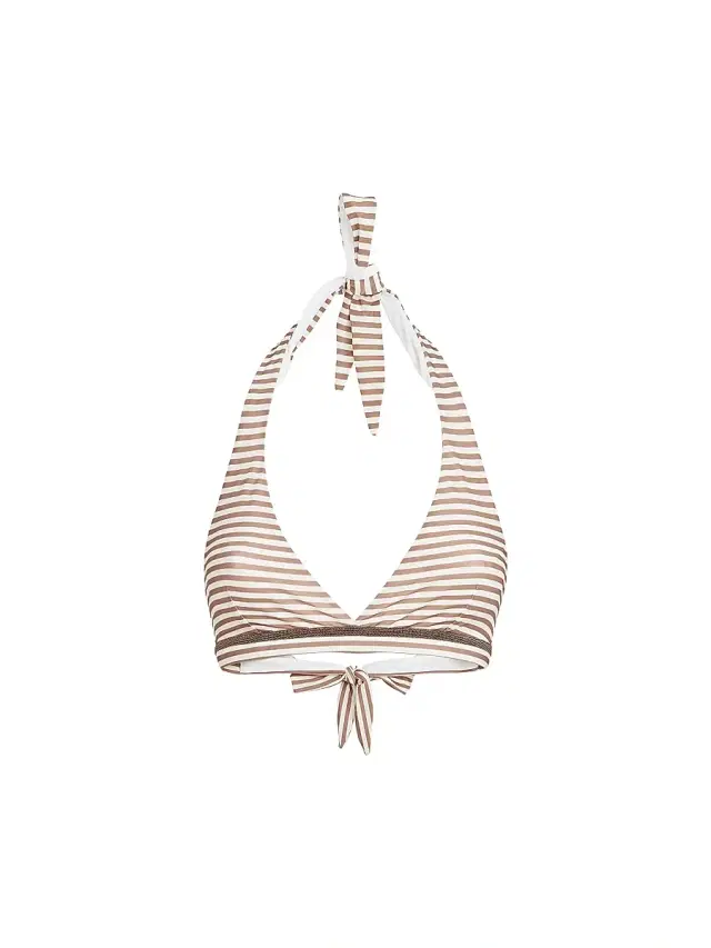 Brunello Cucinelli Women's Striped Techno Jersey Bikini Top with Precious Trim - Beige