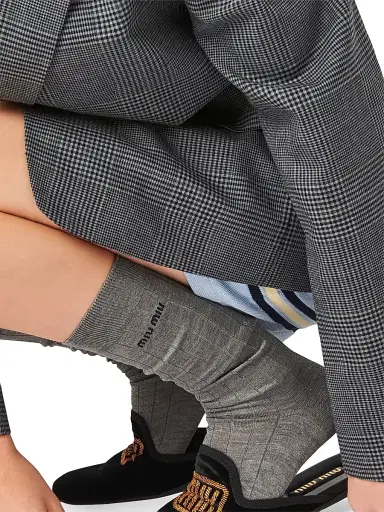 Miu Miu Women's Silk Socks - Grey - Size 2 | Thumbnail 2 Miu Miu Women's Silk Socks - Grey - Size 2 | Thumbnail 2