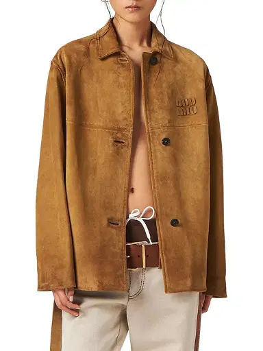 Miu Miu Women's Leather Jacket - Beige Khaki - Size 2 | Thumbnail 2 Miu Miu Women's Leather Jacket - Beige Khaki - Size 2 | Thumbnail 2
