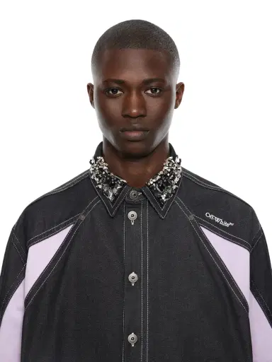 Off-White Color Block Denim Crystal Overshirt | Thumbnail 5 Off-White Color Block Denim Crystal Overshirt | Thumbnail 5