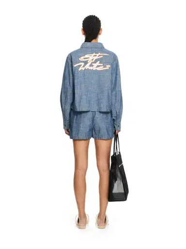 Off-White Chambray Denim Pajama Shorts | Thumbnail 4
