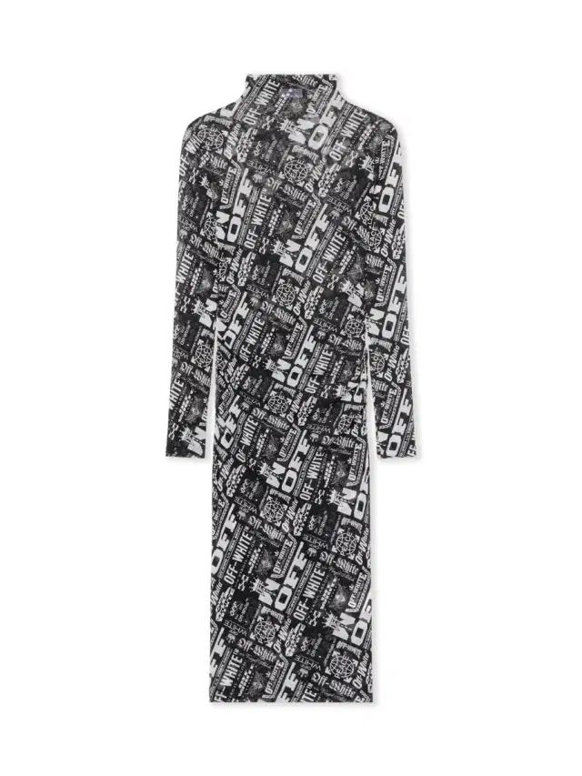 Off-White Multilogo Mesh Gather Midi Dress