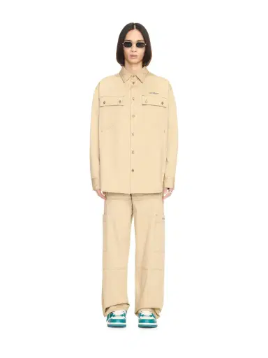 Off-White Beige Stitch Military Overshirt | Thumbnail 2