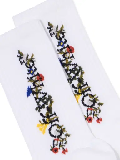Off-White Floral Pattern Mid Socks | Thumbnail 2 Off-White Floral Pattern Mid Socks | Thumbnail 2