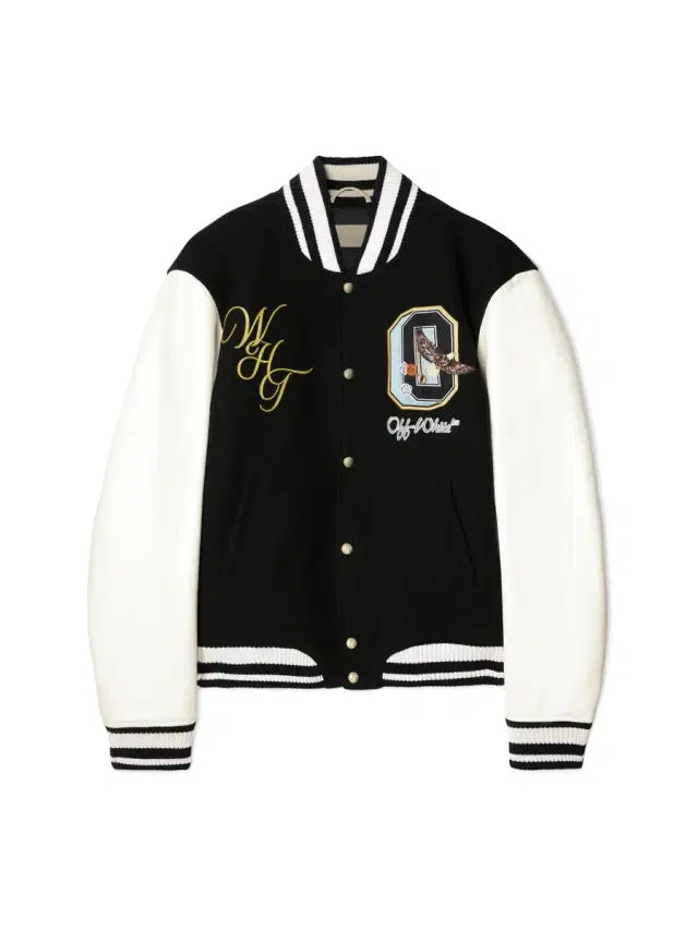 Off-White Fresco Leather/Wool Varsity Jacket