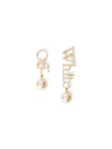 Off-White Strass + Pearl Logo Earrings | Thumbnail 1