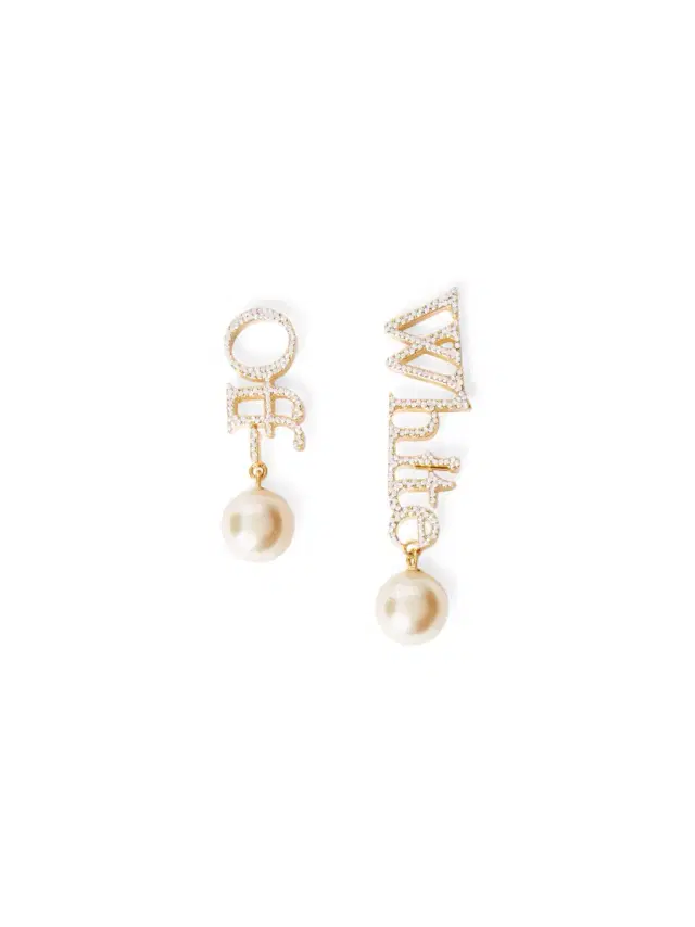 Off-White Strass + Pearl Logo Earrings