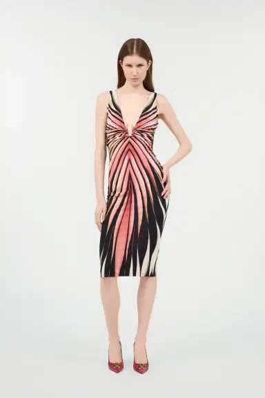 Roberto Cavalli Sheath Dress With Ray Of Pink Print | Thumbnail 7