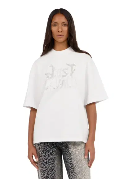 Roberto Cavalli White T-Shirt with Perforated Logo | Thumbnail 1