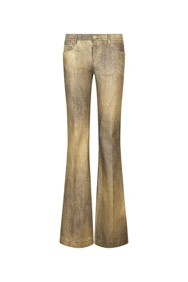 Gold And Blue Flared Jeans With Faded Wash