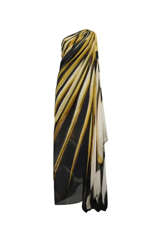 Roberto Cavalli Ray Of Gold Print Silk Maxi Dress