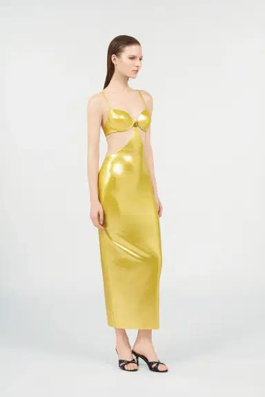 Roberto Cavalli Long Golden Satin Dress | Thumbnail 2