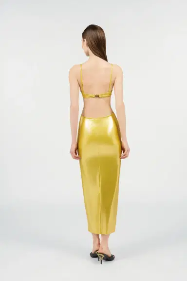 Roberto Cavalli Long Golden Satin Dress | Thumbnail 3