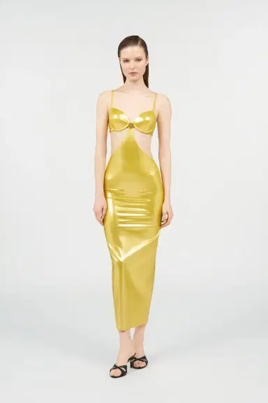 Roberto Cavalli Long Golden Satin Dress | Thumbnail 7