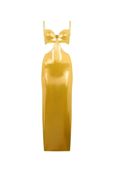 Roberto Cavalli Long Golden Satin Dress | Thumbnail 1