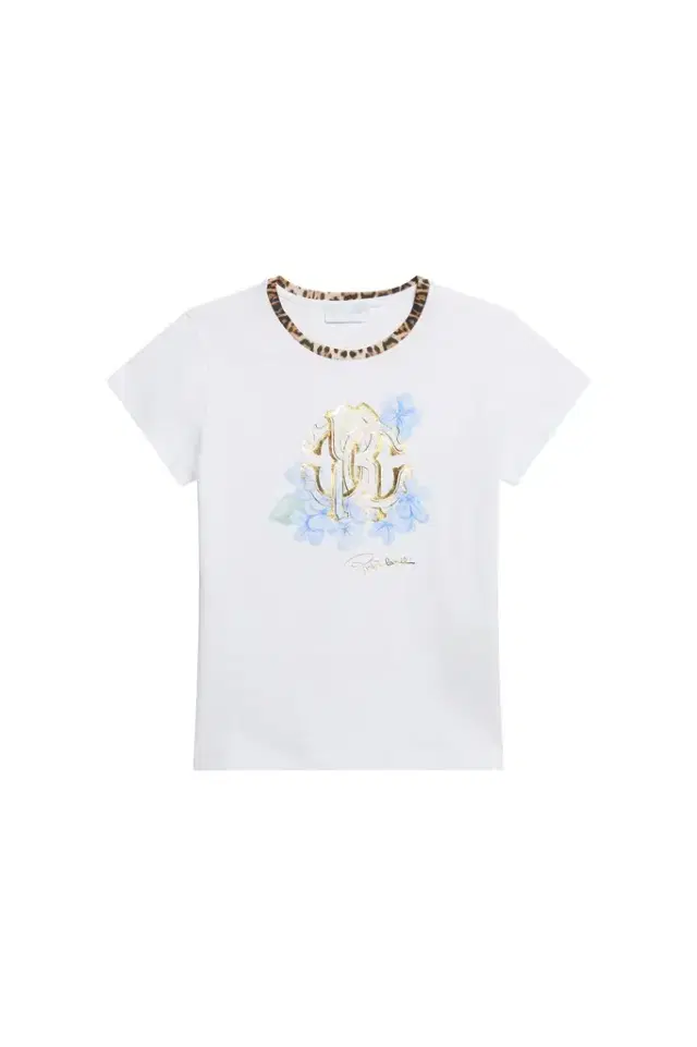 Roberto Cavalli T-shirt with RC Floral Logo and Leopard Detail