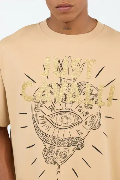 Roberto Cavalli Beige Graphic Print T-shirt | Thumbnail 4