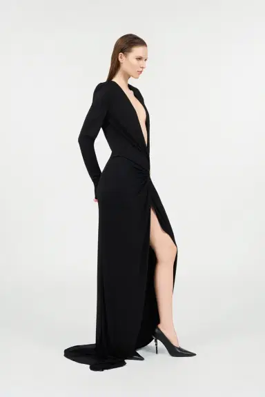 Roberto Cavalli Draped Long Dress with Snake Detail | Thumbnail 2