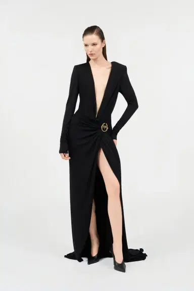 Roberto Cavalli Draped Long Dress with Snake Detail | Thumbnail 7