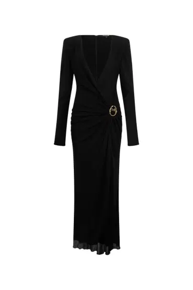Roberto Cavalli Draped Long Dress with Snake Detail | Thumbnail 1