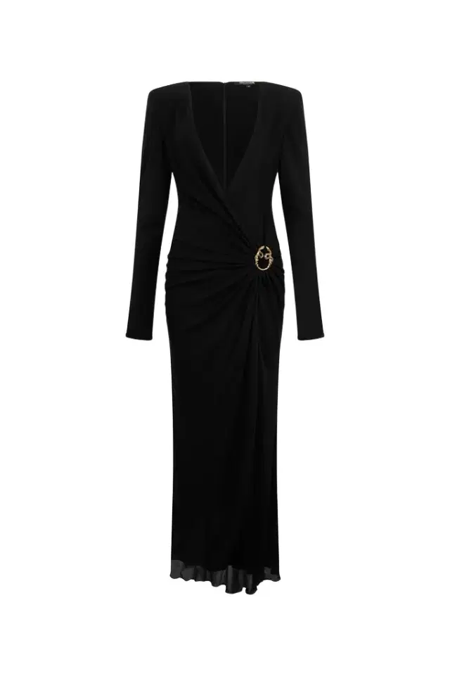 Draped Long Dress with Snake Detail