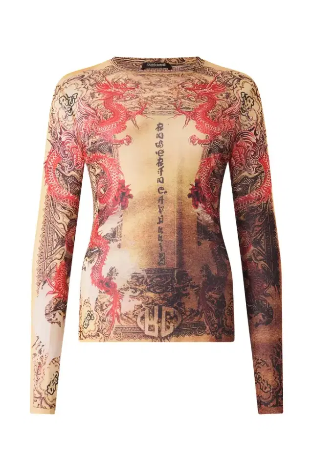 Roberto Cavalli Long-Sleeved T-Shirt With Oriental Print