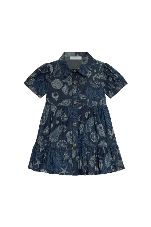 Roberto Cavalli Cotton Dress With Marine Print And Flounce