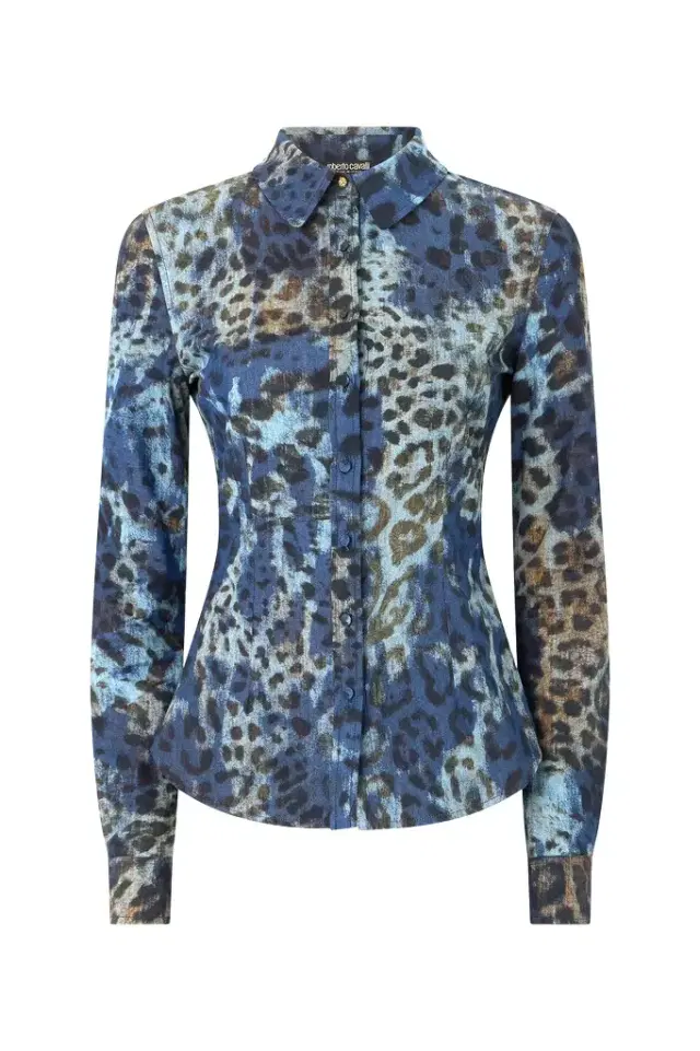 Roberto Cavalli Cotton Shirt With Jaguar Skin Print