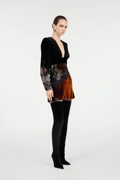 Roberto Cavalli Black Mini Dress in Silk Viscose Velvet Devorè Lava Effect | Thumbnail 2