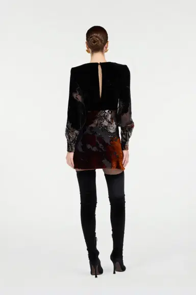 Roberto Cavalli Black Mini Dress in Silk Viscose Velvet Devorè Lava Effect | Thumbnail 3