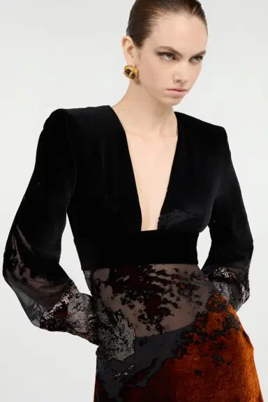 Roberto Cavalli Black Mini Dress in Silk Viscose Velvet Devorè Lava Effect | Thumbnail 4