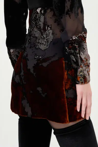 Roberto Cavalli Black Mini Dress in Silk Viscose Velvet Devorè Lava Effect | Thumbnail 5