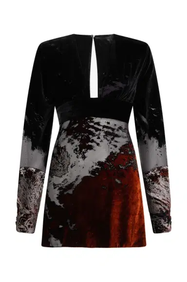 Roberto Cavalli Black Mini Dress in Silk Viscose Velvet Devorè Lava Effect | Thumbnail 1