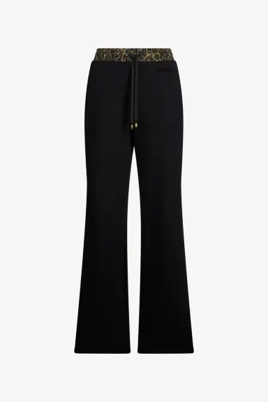 Roberto Cavalli Black Flared Trousers With Leopard Print Waistband | Thumbnail 2