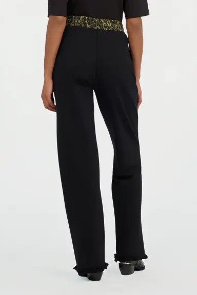 Roberto Cavalli Black Flared Trousers With Leopard Print Waistband | Thumbnail 3