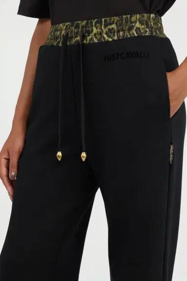 Roberto Cavalli Black Flared Trousers With Leopard Print Waistband | Thumbnail 4